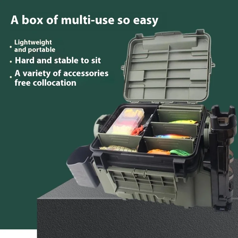 JSFUN FB90 Fishing Box Organizer Multi-Function Lure Live Fish Bucket Thicken Storage Box, Size L: 43x18.5x28cm - Black