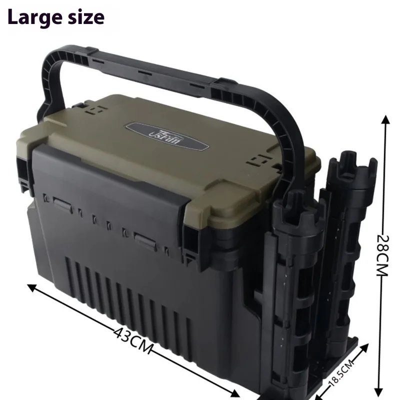 JSFUN FB90 Fishing Box Organizer Multi-Function Lure Live Fish Bucket Thicken Storage Box, Size L: 43x18.5x28cm - Black
