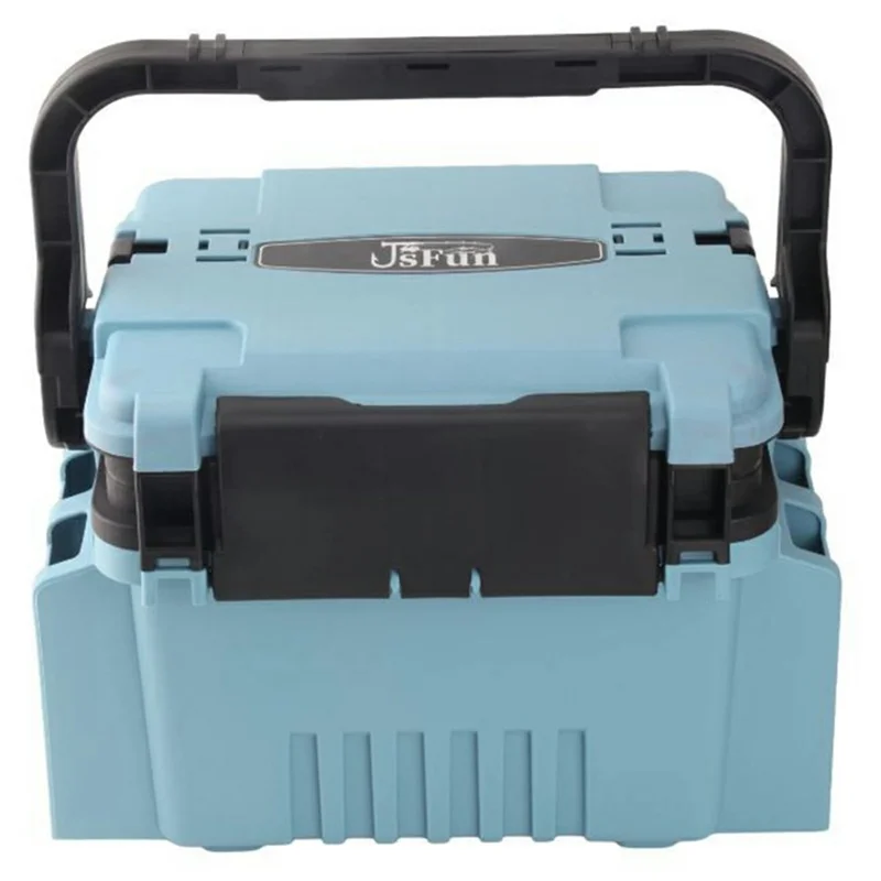 JSFUN FB90 Fishing Box Organizer Multi-function Lure Live Fish Bucket Thicken Storage Box, Size S: 31.5x17.7x23cm - Blue+Black