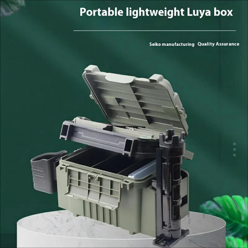 JSFUN FB90 Fishing Box Organizer Multi-function Lure Live Fish Bucket Thicken Storage Box, Size S: 31.5x17.7x23cm - Blue+Black