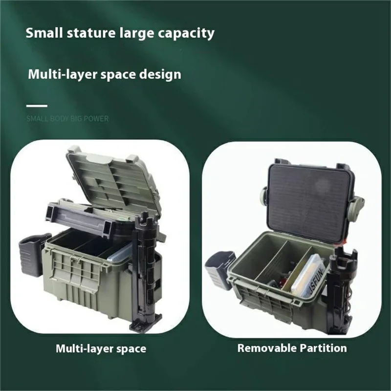 JSFUN FB90 Fishing Box Organizer Multi-function Lure Live Fish Bucket Thicken Storage Box, Size S: 31.5x17.7x23cm - Blue+Black