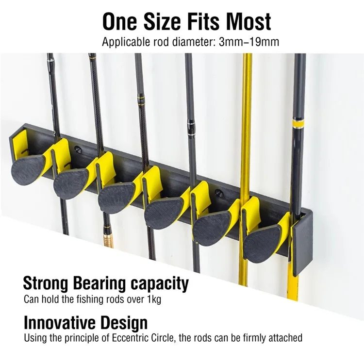Wall Mount Fishing Rod Holder Quick Release Clamp Fishing Pole Storage Display Rack for 6 Rods - Orange
