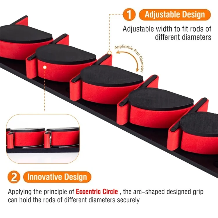 Wall Mount Fishing Rod Holder Quick Release Clamp Fishing Pole Storage Display Rack for 6 Rods - Orange
