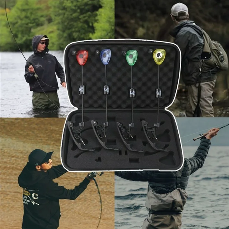 JSFUN 4 Pcs / Ensemble Indicateur de Touche de Pêche avec Lumières de Canne à Pêche et Sac de Rangement