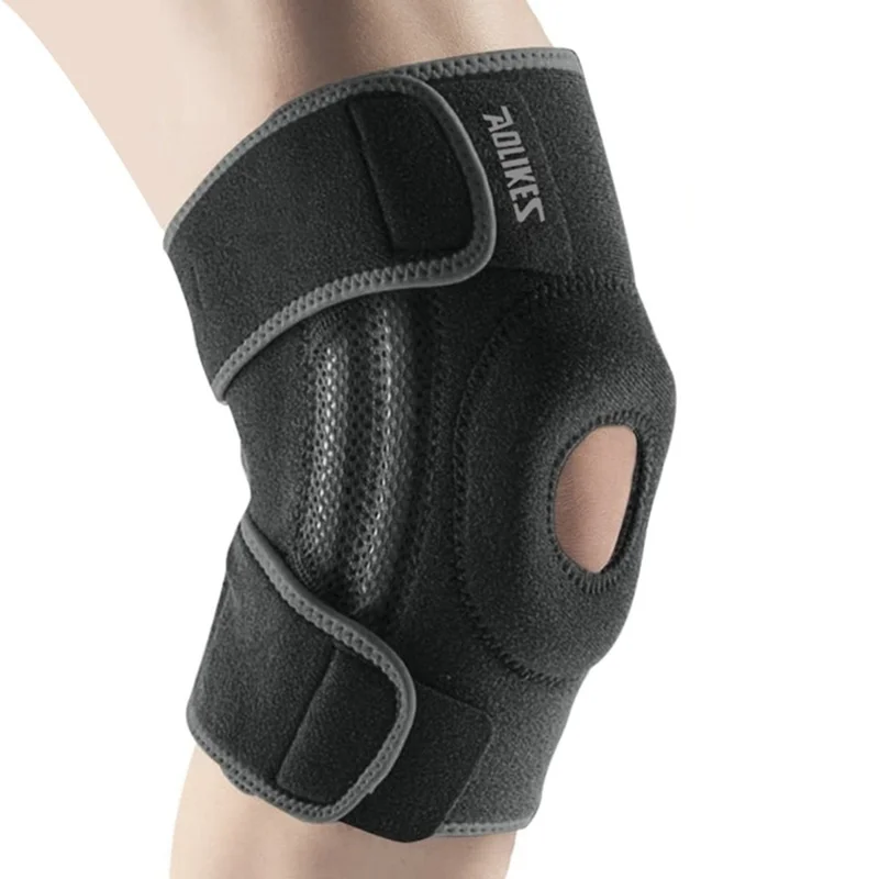 AOLIKES 7613 1 Unidade Joelheira Esportiva para Corrida, Basquete e Fitness - Absorção de Impacto, Preto+Cinza / P/M