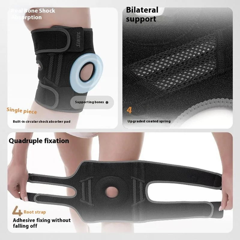 AOLIKES 7613 1 Unidade Joelheira Esportiva para Corrida, Basquete e Fitness - Absorção de Impacto, Preto+Cinza / P/M