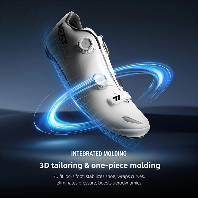 WEST BIKING YP0709059 Zapatillas de Ciclismo de Carbono Microfiber para Bicicleta de Montaña y Carretera con Hebilla Rotativa Doble - Blanco / Talla 36