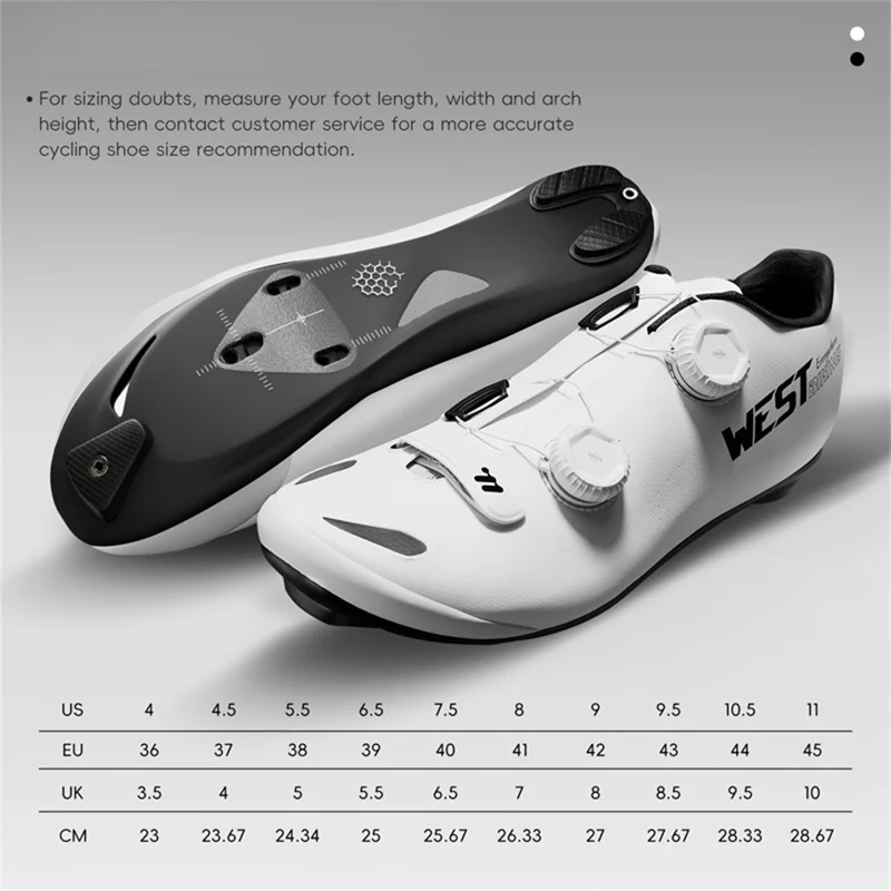 WEST BIKING YP0709059 Zapatillas de Ciclismo de Carbono Microfiber para Bicicleta de Montaña y Carretera con Hebilla Rotativa Doble - Blanco / Talla 36