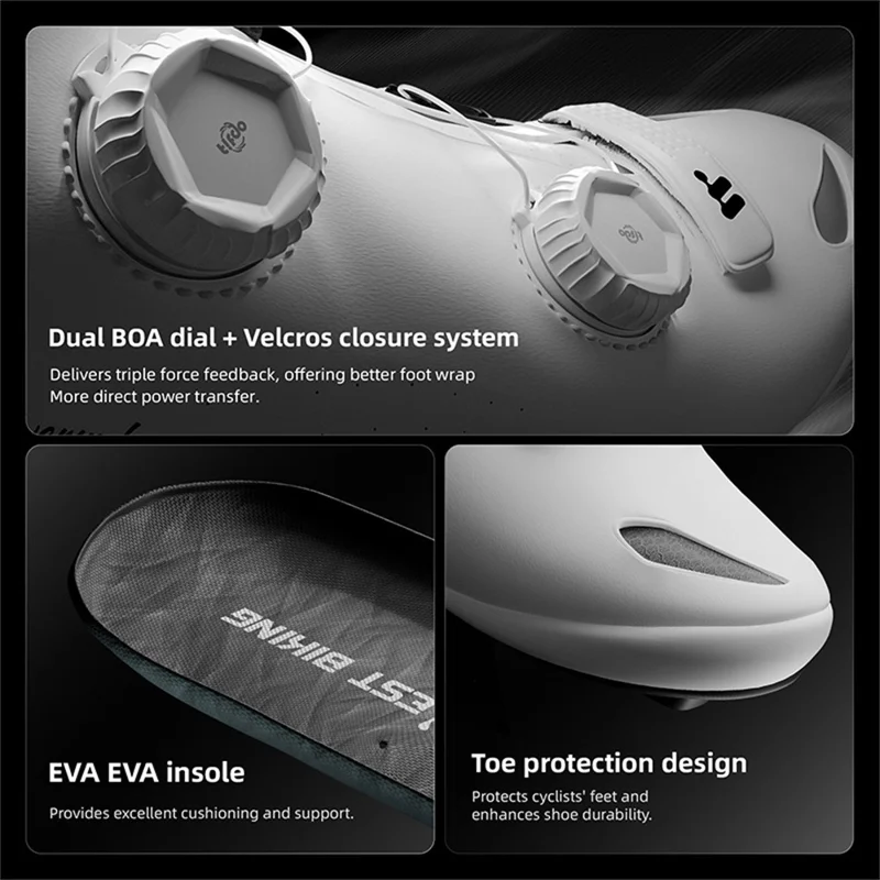 WEST BIKING YP0709059 Zapatillas de Ciclismo de Carbono Microfiber para Bicicleta de Montaña y Carretera con Hebilla Rotativa Doble - Blanco / Talla 36