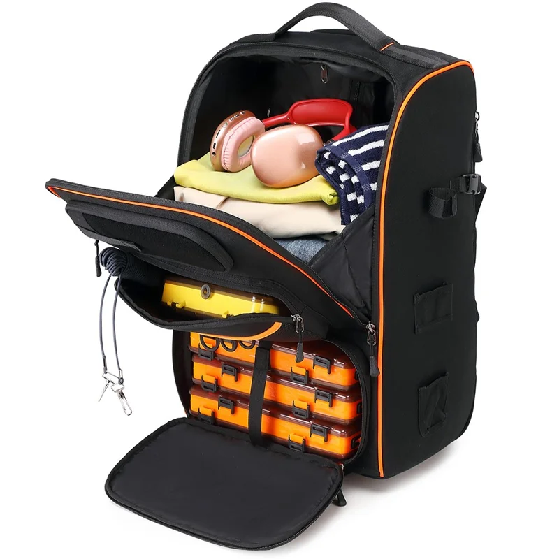 10016 Mochila de Pesca à Prova d'Água Nylon Grande Capacidade Bolsa de Armazenamento de Varas e Acessórios com Trolley - Preto