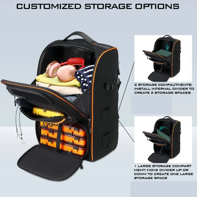10016 Mochila de Pesca à Prova d'Água Nylon Grande Capacidade Bolsa de Armazenamento de Varas e Acessórios com Trolley - Preto