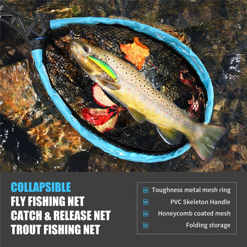 LEOFISHING 28361 Flexible Foldable Landing Net Portable Fish Catching Net for Fly Fishing Waist Carry Fishing Tackle