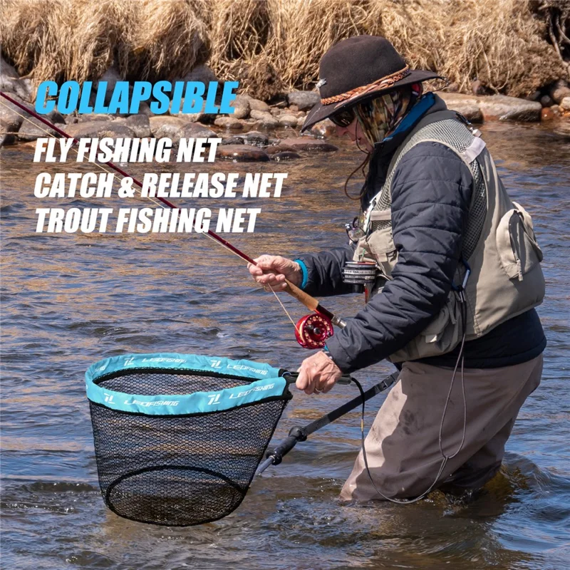 LEOFISHING 28361 Flexible Foldable Landing Net Portable Fish Catching Net for Fly Fishing Waist Carry Fishing Tackle
