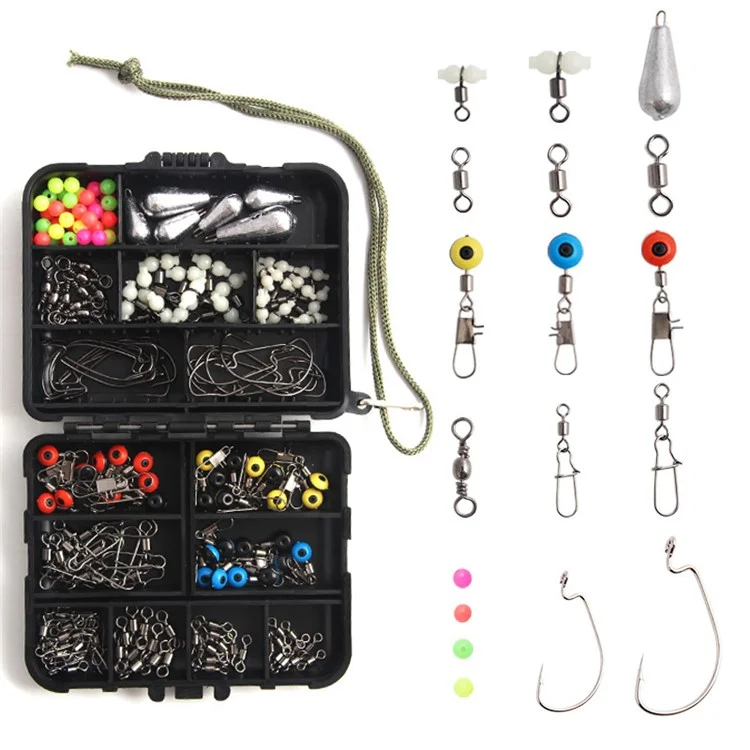 XY-254 176-teiliges Meeres-Angelzubehör-Set Sinkgewicht Wirbel Snap Jig Haken Angelperlen-Set