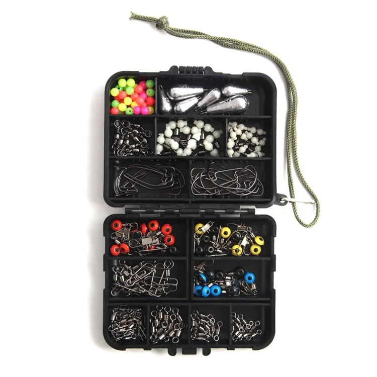 XY-254 176-teiliges Meeres-Angelzubehör-Set Sinkgewicht Wirbel Snap Jig Haken Angelperlen-Set