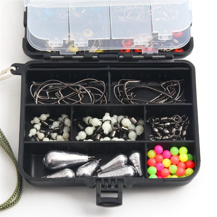 XY-254 176-teiliges Meeres-Angelzubehör-Set Sinkgewicht Wirbel Snap Jig Haken Angelperlen-Set
