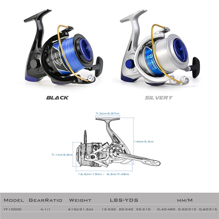 LEO 28265 YF10000 Large Capacity Spinning Reels Lightweight Ultra Smooth Powerful Fishing Reels - Schwarz