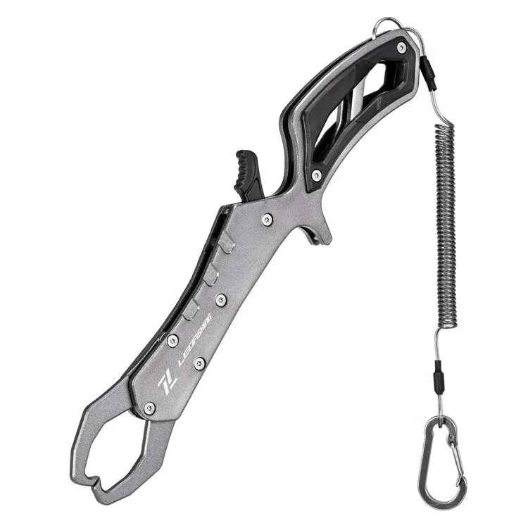 LEO 28235 Anti-Rutsch-Angelgriff Aluminiumlegierung Fischkontrollklemme mit Anti-Verlust-Seil und Schnalle