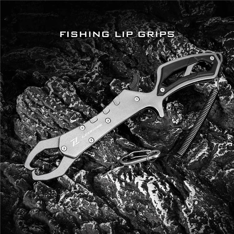 LEO 28235 Anti-Rutsch-Angelgriff Aluminiumlegierung Fischkontrollklemme mit Anti-Verlust-Seil und Schnalle