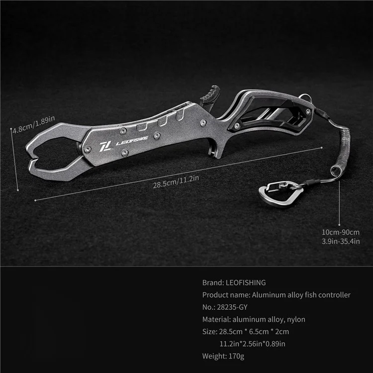 LEO 28235 Anti-Rutsch-Angelgriff Aluminiumlegierung Fischkontrollklemme mit Anti-Verlust-Seil und Schnalle