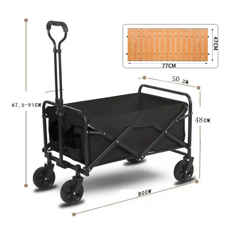 Chariot De Jardin Pliable Trsaow 120L - Porte Jusqu'à 100 Kg - Poignée Réglable, 4 Roues - Pour Camping, Plage