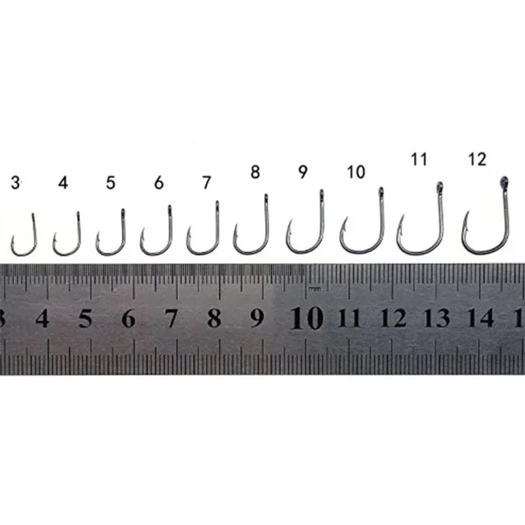 100 Stück Gr. 3-12 Angelhaken-Set aus Hochkohlenstoffstahl, mit Widerhaken und Aufbewahrungsbox - Schwarz