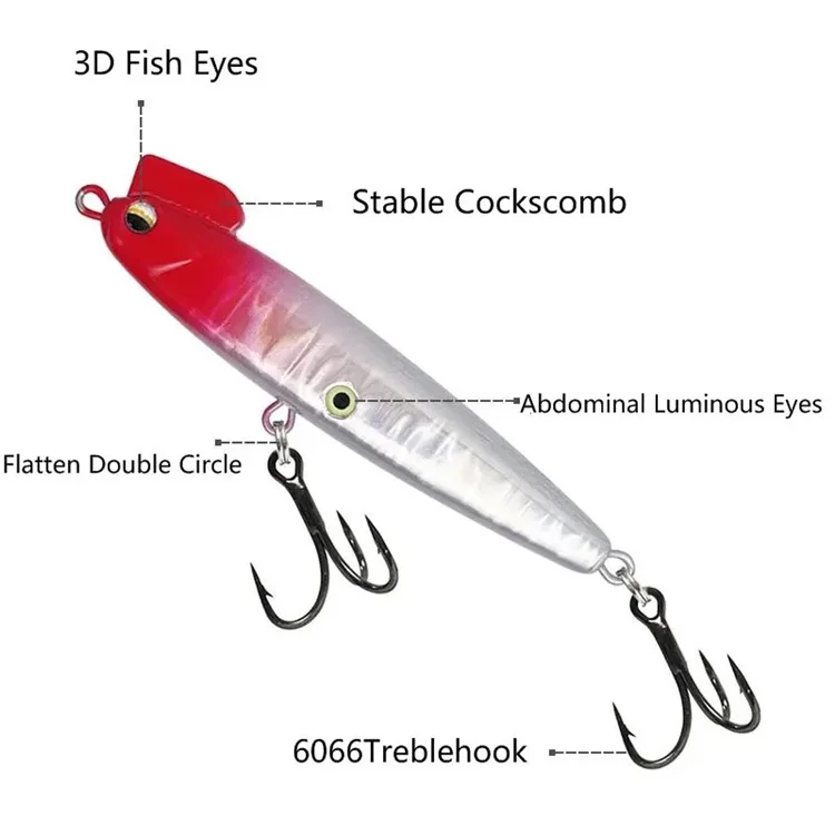 8,5 cm Fishing Lure Sinkende Bleistift Lure 22 g Harter Köder Popper Angelhaken - Rot+Silber