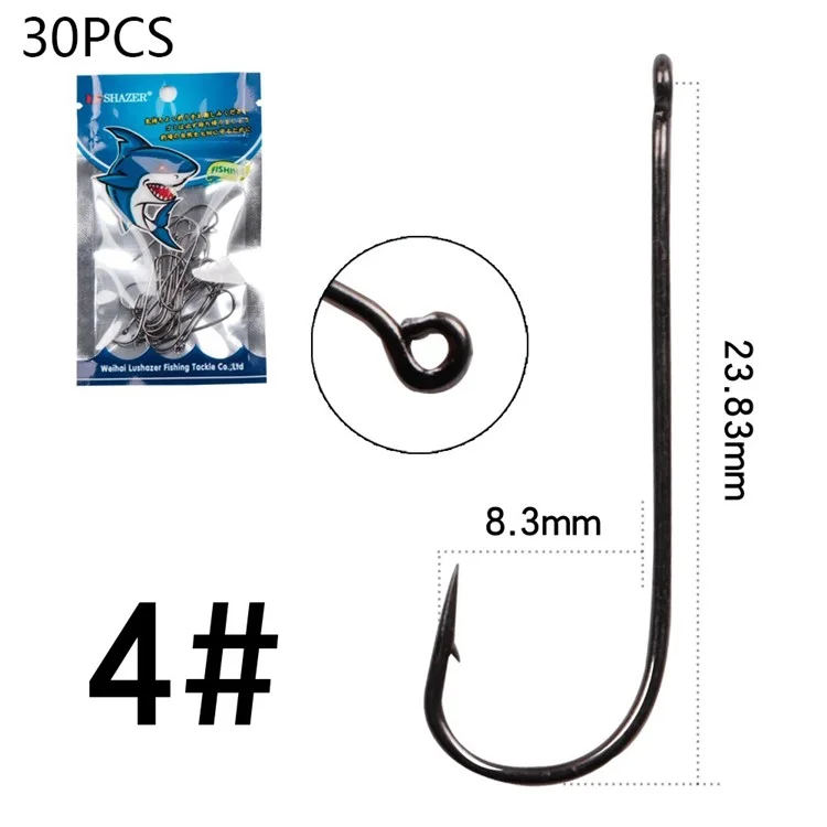 30 Stück hochkarbon-stahl lange schafthaken hai angelhaken für salzwasser - 23,83 x 8,3 mm