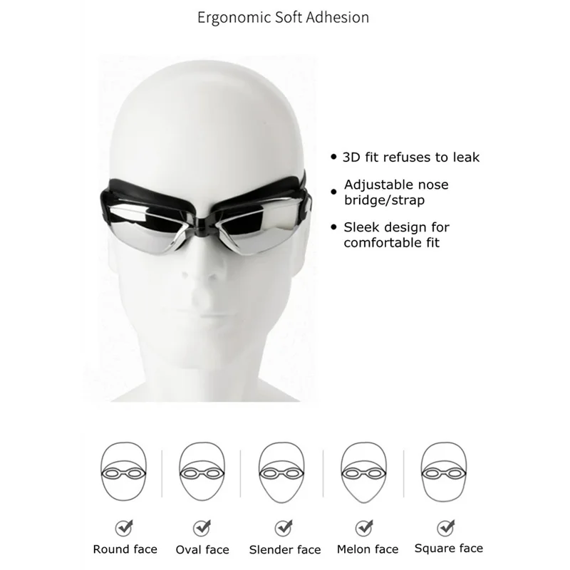 AF2600 Swimming Goggles for Men Women Anti-fog UV Protection Glasses Swim Pool Eyewear - White