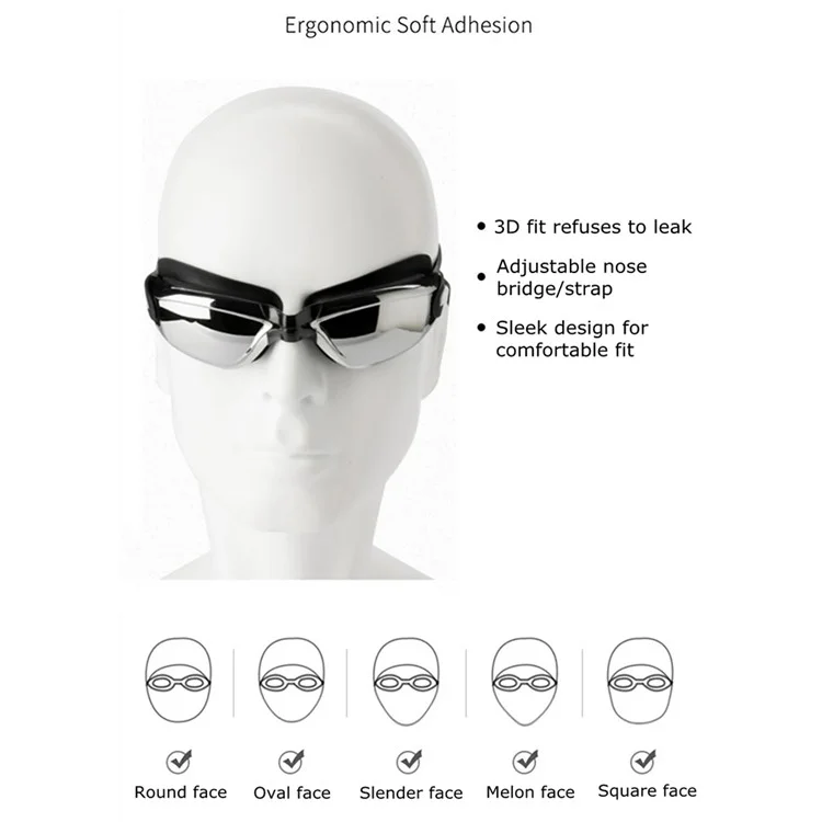 AF2600 Swimming Goggles for Men Women Anti-fog UV Protection Glasses Swim Pool Eyewear - Grey