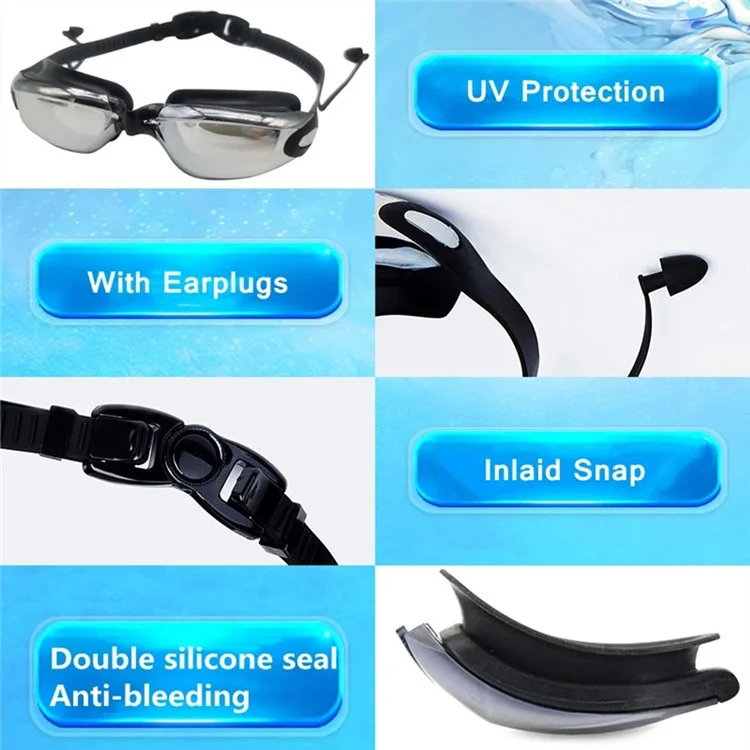 AF2600 Swimming Goggles for Men Women Anti-fog UV Protection Glasses Swim Pool Eyewear - Grey