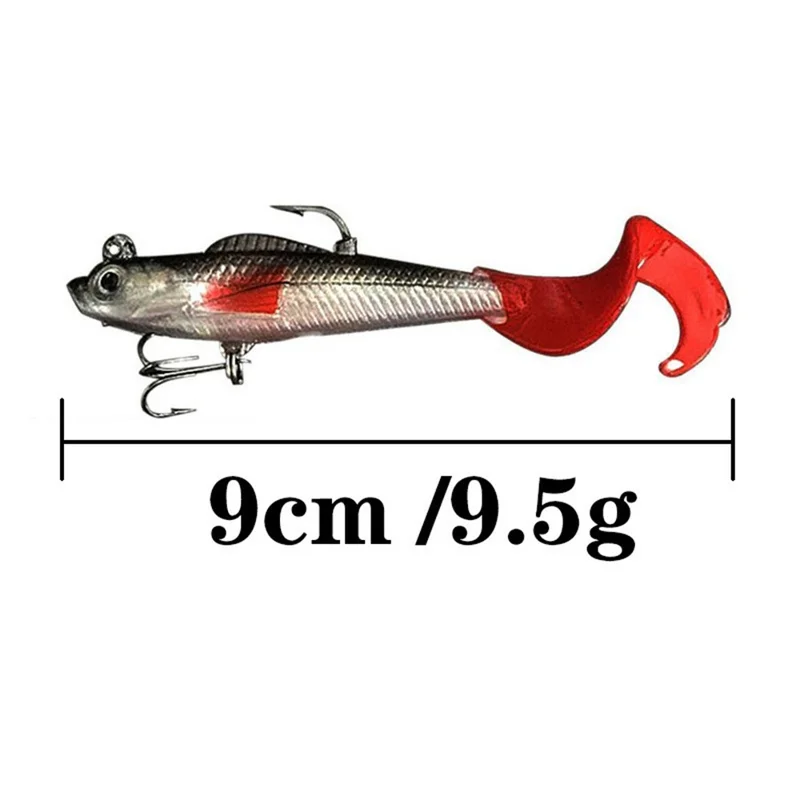 6 Weiche Angelköder 9cm 9,5g 3D-Augen Roter Lockenschwanz Bleiköder mit Aufbewahrungsbox - BQY87B