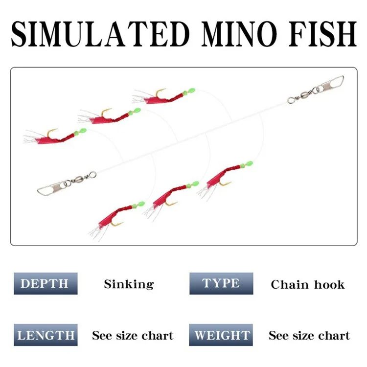 XY-604 6 in 1 Fishing String Hooks Stainless Steel Barbed Fishhooks with Luminous Bean - Size 20