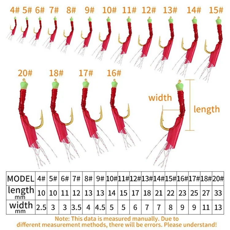 XY-604 6 in 1 Fishing String Hooks Stainless Steel Barbed Fishhooks with Luminous Bean - Size 20