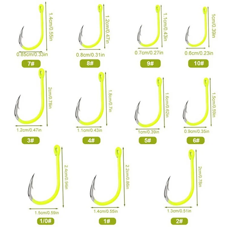 FTK 50 Stück Barbed Sea Fishing Hook Hochkohlenstoffstahl Fluoreszierende Fischhaken - Größe 1