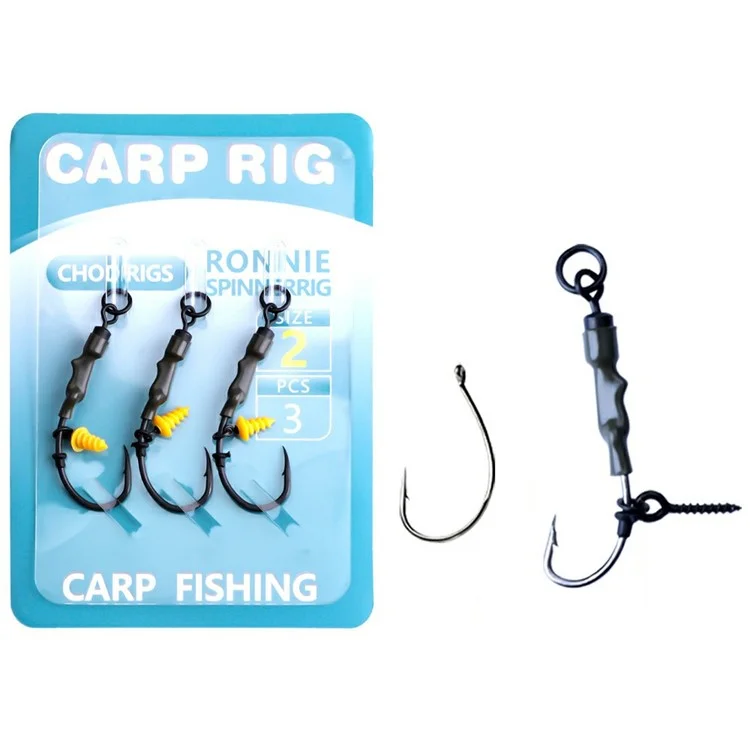 FTK 3 Peças Anti-Fundo Anzóis de Pesca com Barba de Alto Teor de Carbono Rig de Carpa com Parafuso Boilie - Tamanho 2