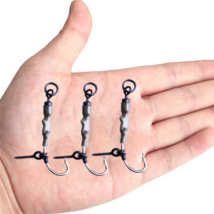 FTK 3 Peças Anti-Fundo Anzóis de Pesca com Barba de Alto Teor de Carbono Rig de Carpa com Parafuso Boilie - Tamanho 2