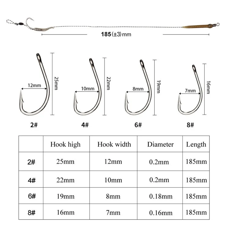 FTK 6 piezas Estilo europeo Aparejos de pesca de carpa con líneas de enlace de anzuelo y cuentas espaciadoras - Tamaño 4