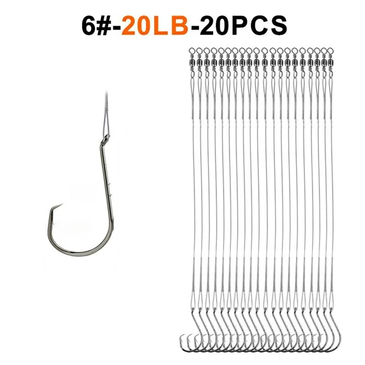 FISHKING 20 pezzi da 16 cm Lenza con filo d'acciaio anti-morso con amo in acciaio al carbonio - Misura 6