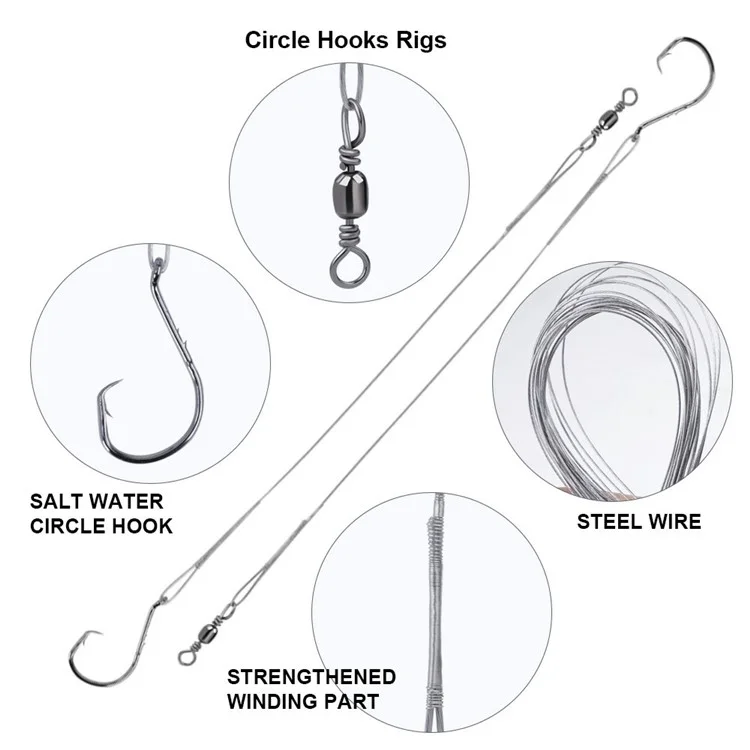 FISHKING 20 pezzi da 16 cm Lenza con filo d'acciaio anti-morso con amo in acciaio al carbonio - Misura 6