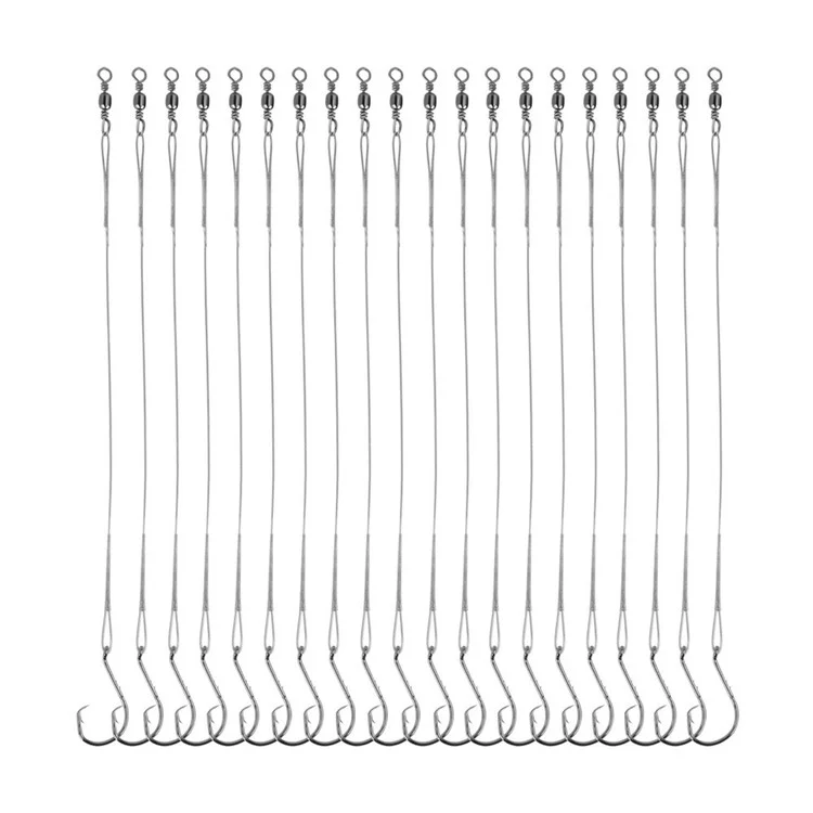 FISHKING 20 pezzi da 16 cm Lenza con filo d'acciaio anti-morso con amo in acciaio al carbonio - Misura 6