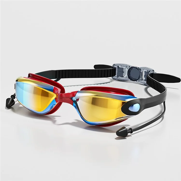615 Adult Swimming Goggles with S / L Nose Bridge Anti Fog High Definition Swim Glasses for Men Women - Colorful Red