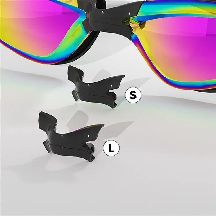 Adult Swimming Goggles with S / L Nose Bridge Nose Clip Ear Plugs Set Anti Fog Swim Glasses - Black Electroplated
