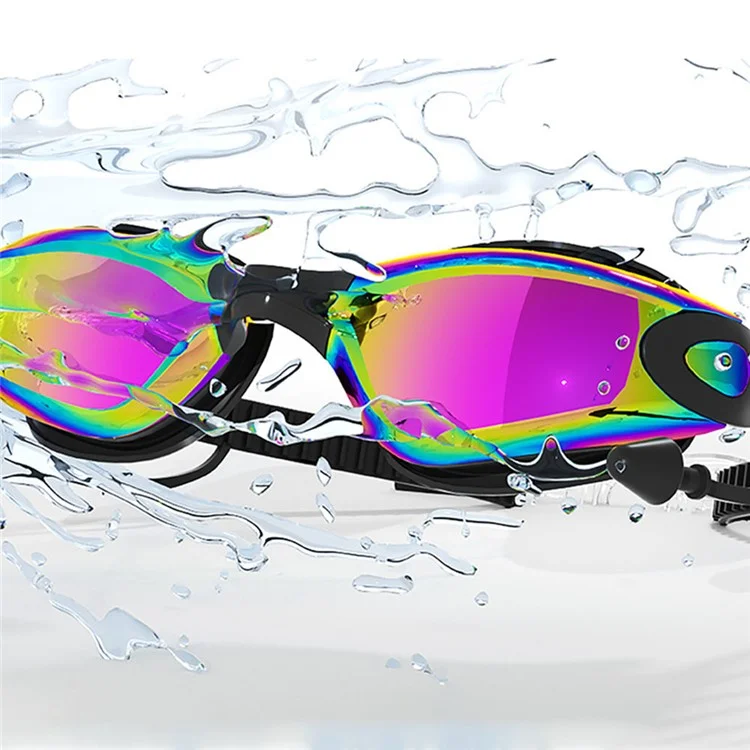 Adult Swimming Goggles with S / L Nose Bridge Nose Clip Ear Plugs Set Anti Fog Swim Glasses - Black Electroplated