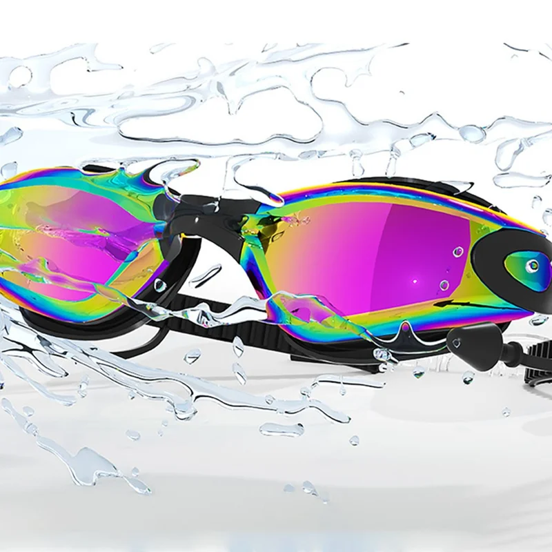 Adult Swimming Goggles with S / L Nose Bridge Nose Clip Ear Plugs Set Anti Fog Swim Glasses - Colorful Black