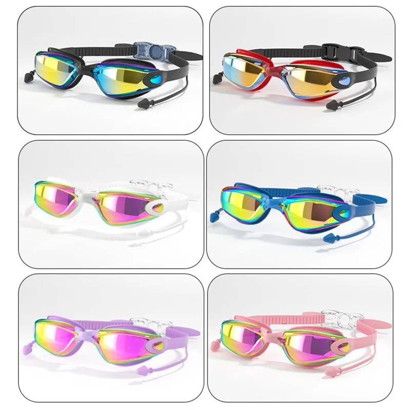 Adult Swimming Goggles with S / L Nose Bridge Nose Clip Ear Plugs Set Anti Fog Swim Glasses - Colorful Red