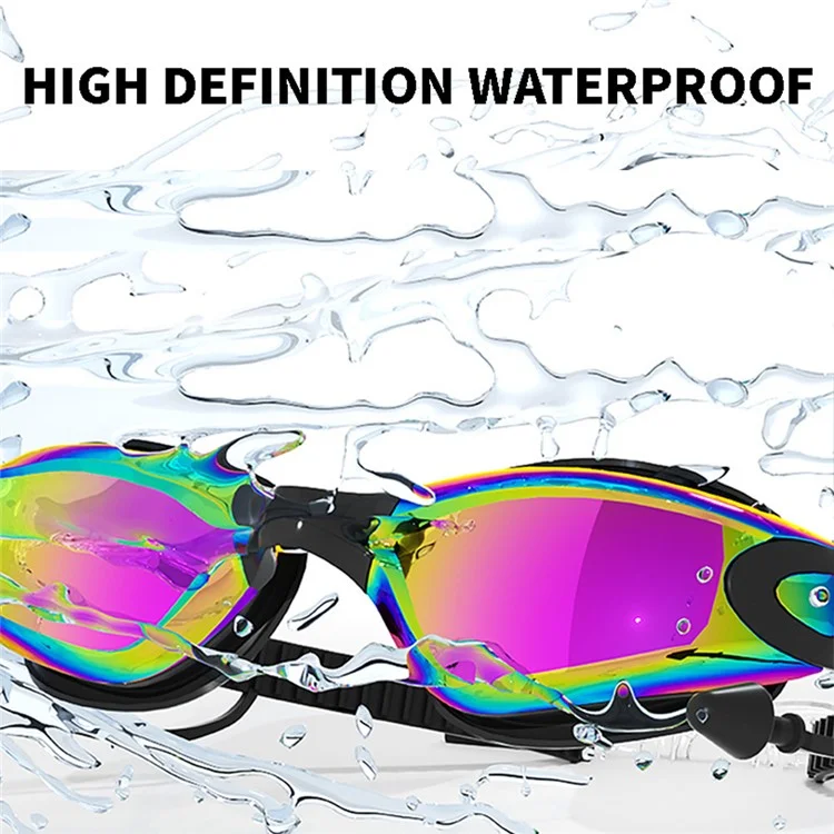 RESHEIR Anti Fog Adults Swimming Goggles Silicone Swim Cap with S  /  L Nose Bridge Nose Clip Ear Plugs - Black Electroplated
