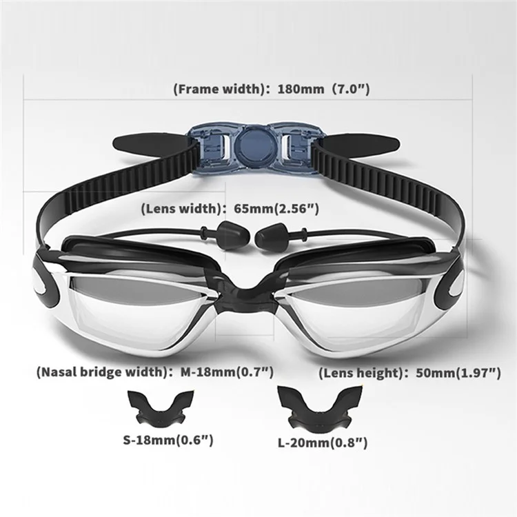 RESHEIR Anti Fog Adults Swimming Goggles Silicone Swim Cap with S  /  L Nose Bridge Nose Clip Ear Plugs - Colorful Black