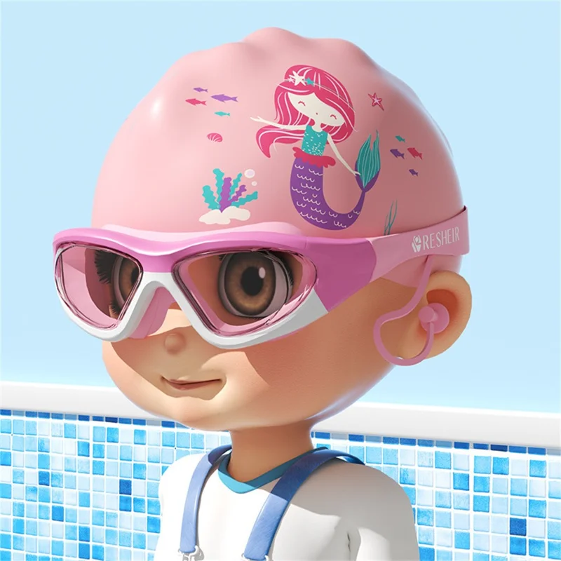 RESHEIR Large Frame Swimming Goggles with Ear Plugs for Kids Anti Fog Wide Vision Swim Glasses, with Storage Box - Blue+Yellow