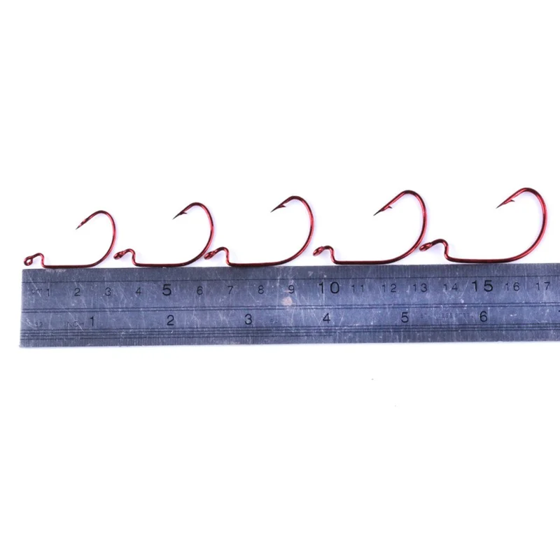 50Pcs / Set Fishing Hooks High Strength Sharp Barbed Offset Hook for Freshwater Saltwater Fishing - Red